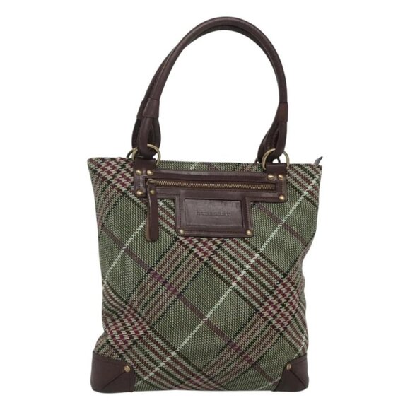 BURBERRY Nova Check Tote Bag Wool Green Gold